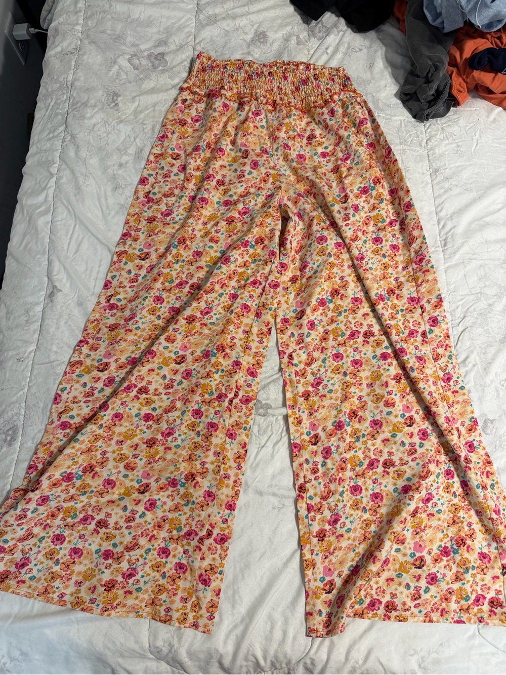 SHEIN Floral Wide-Leg Pants in Pink & Yellow